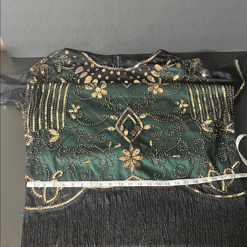 Elegant Black, Green and Gold Embellished Dress - Picture 2 of 5